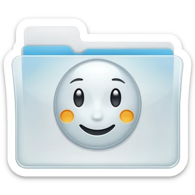 A simple emoji-style icon of a transparent white plastic folder, minimal and clean, with rounded corners, subtle translucency, soft shading, and a small self-care documents symbol on the front sticker