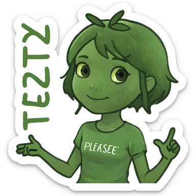 White giel brunette with green eyes saying pleaseeee in a cute way sticker