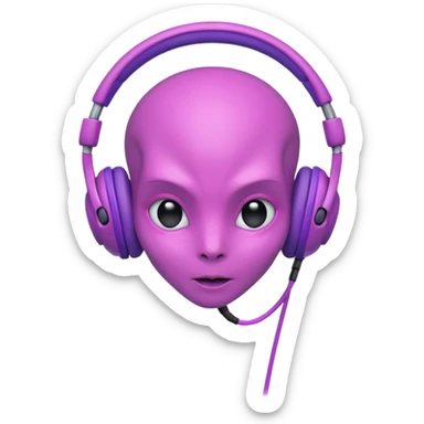 headphone wearing pink alien, purple haired sticker