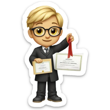 Toddler boy with glasses and a degree sticker