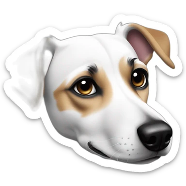 Full white jack russel with raise black ears and the left eye sticker
