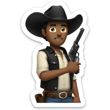Guy cowboy with black hair with gun in his hand  sticker