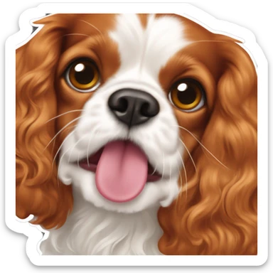 A ruby/ ginger King Charles cavalier dog licking cream off its nose  sticker