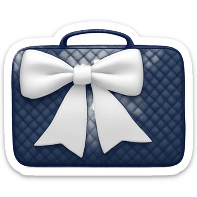 Navy blue quilted laptop case with a white bow on the case sticker