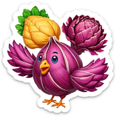 crea emote pack con sfondo trasparente e dimensioni 28x28 56x56 e 112x112 ognuna già con tutte e tre le dimensioni staccate dalle altre con tema radicchi e polli in stile gamer con parole da gaming in font bold colore arcobaleno diverso ad ogni parola sticker