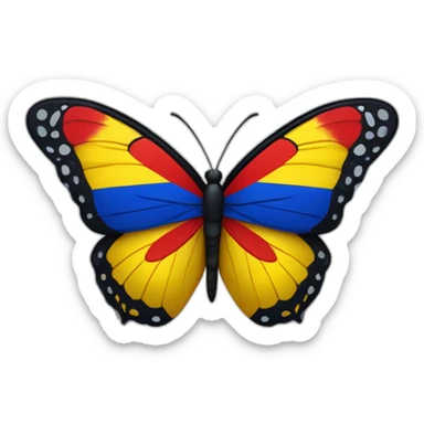 Una mariposa tricolor con los colores de la bandera de Colombia rojo amarillo y azul sticker