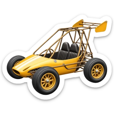 Race car whose frame and detailed suspension is made of shopping cart material with padded roll cage and antique style handmade bodywork  sticker