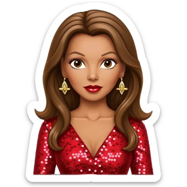 Vanessa Williams with long brown hair, red sequin outfit sticker