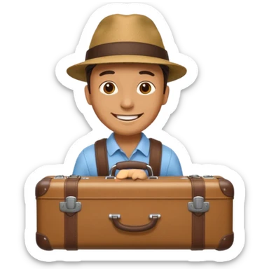 a man leaving bring suitcase sticker