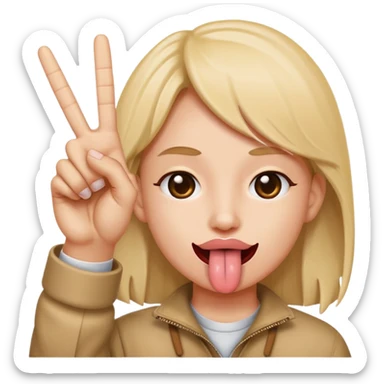 Sticking out tongue peace sign sticker