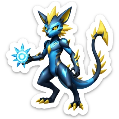 Modern Cyber Lombax-Luxray-Zeraora-Fakémon-creature, full body sticker