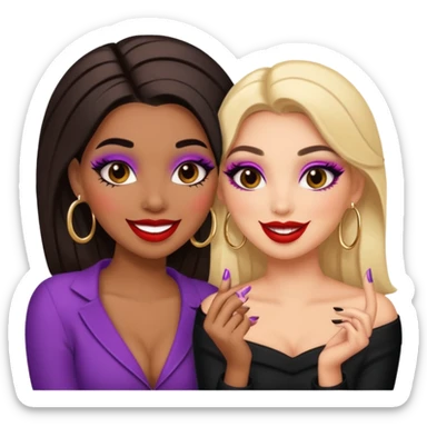Boujy baddie best friends gossiping, trendy heavy makeup sticker