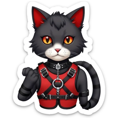 black edgy emo furry cat-fursona-Fakémon with a red chest harness  sticker
