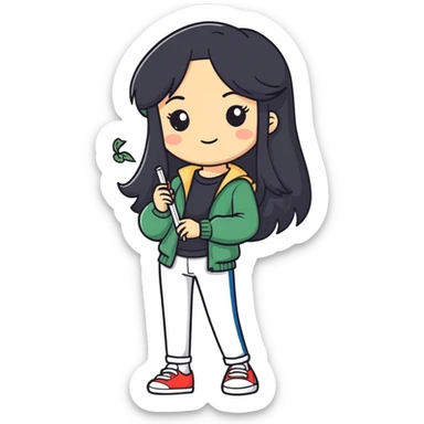 Italian girl with long black hair in a cool outfit with a joint  sticker
