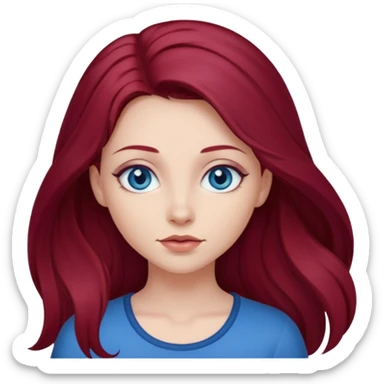 girl with long, dark, burgundy red hair and blue eyes sticker