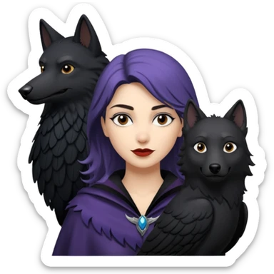 Alysanne Blackwood from Game of Thrones. She is known as black aly and is the Wife of Cregan Stark. I have her looking like Hande Erçel. Show her with a raven and a wolf sticker