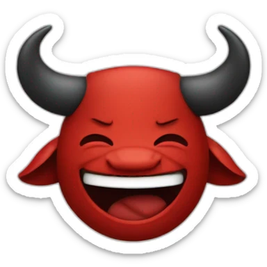 Minotaur in black and red colors in the style of a laughing emoji. sticker