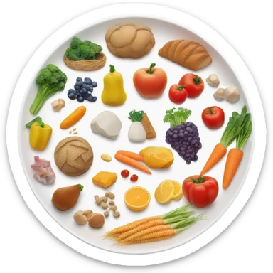 round white plate with healthy food sticker