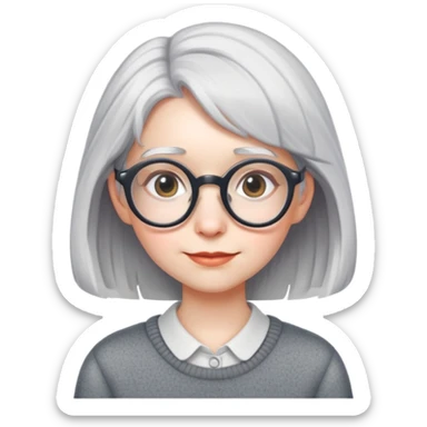 gray haired shy nerd girl with round glasses sticker
