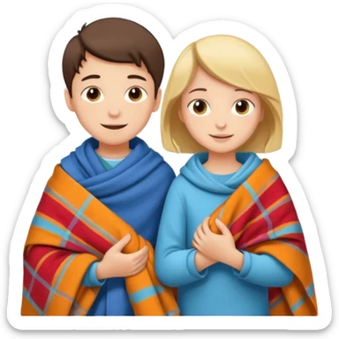 Boy and girl carrying blanket for sell sticker