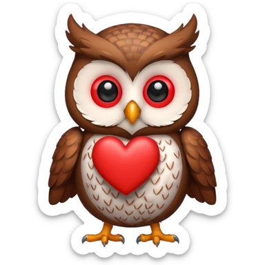 Owl holding red hearts sticker