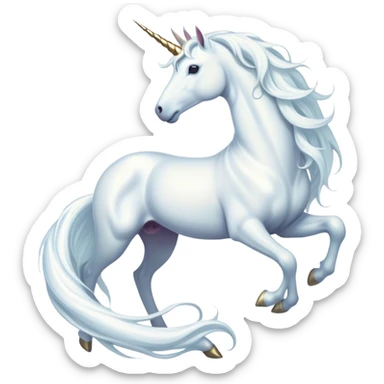 Cinematic Noble White Unicorn Portrait Emoji, Poised and regal, with a slender, ethereal form draped in a pristine white color, a flowing mane and tail, and a glistening, spiraled horn that radiates pure light, Simplified yet sharp and sophisticated features, highly detailed, glowing with a soft, iridescent luminescence, high shine, intelligent and transcendent, stylized with an air of mythical enchantment, focused and serene, soft glowing outline, capturing the essence of a watchful and confident white unicorn that appears ready to prance out of the screen with magical grace! sticker