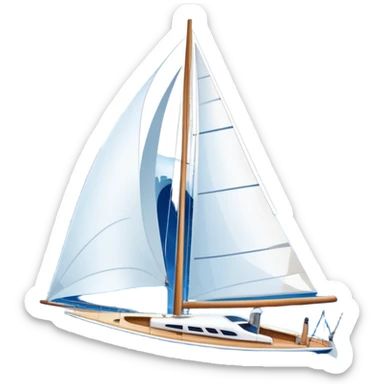 An icon featuring a sleek sailboat with billowing sails cutting through the waves. The design includes the boat's mast, a wind-filled sail, and water splashes, symbolizing the thrill and skill of sailing. Transparent background highlights the elegance and power of wind-driven sports. sticker