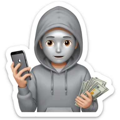 Silver skin, hoodied holding phone and money sticker