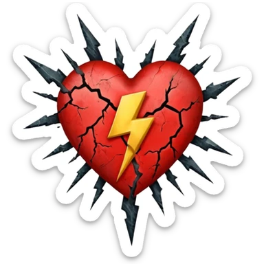heart with a dark lightning bolt and grunge texture sticker