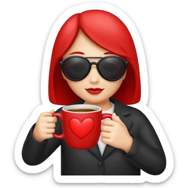 make me an heart emoji which as an sunglass on bt no face and holds a coffee mug, the heart should be read an the whole emoji should look like the whats app or apple emoji, in this style sticker