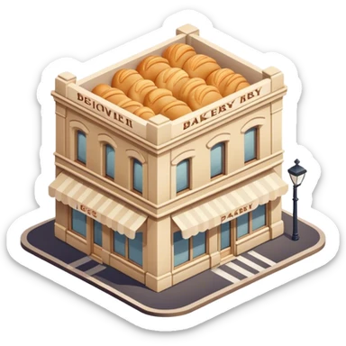 beige parisian bakery, isometric exterior view sticker