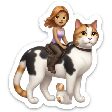 Thick-girl-riding-calico-cat sticker