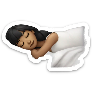 Woman pale skin black hair with bangs sleeping in bed with pillow, white woman sticker