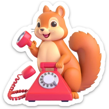 squirrel chattering on an old-fashioned rotary phone, emoji style sticker