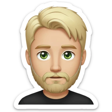 tech sis with blonde hair, pale green eyes, and beard. And black shirt with. like the last few emoji you've made me. sticker