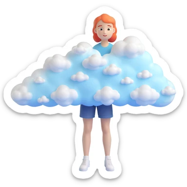 person made entirely of bright, puffy, convex clouds, shoulder length sticker