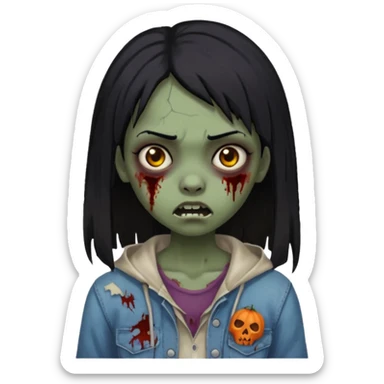 girl, zombie, black hair, long, dark, spooky, creepy expression sticker