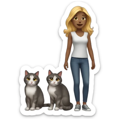 woman with three cats sticker