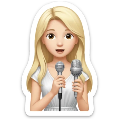 Singer Young woman – long blonde hair, around 20s, white dress, singing into mic sticker