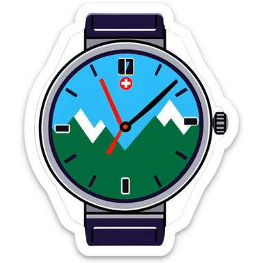 Swiss wealth manager with Alps background, Swiss watch, and financial charts sticker