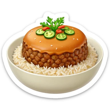 I want a minced pork patty on a bowl of rice sticker