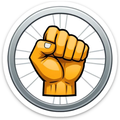 Round emblem symbolizing martial arts with a bold fist facing forward in the center. The fist is surrounded by dynamic lines representing movement and power. The design conveys strength, focus, and precision, with a minimalist background emphasizing the combat spirit. Transparent background. sticker