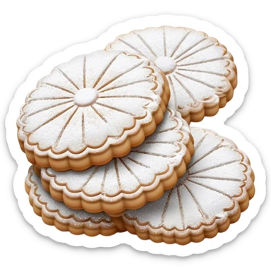 Ma'amoul Cinematic Realistic Ma'amoul Dessert Emoji, depicted as one or two delicate, date-filled cookies lightly dusted with powdered sugar, rendered with intricate textures and warm, inviting lighting. sticker