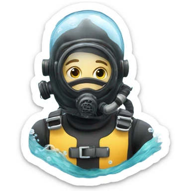 A person (🤿) in a diving suit and mask, with bubbles (💦) around them, representing underwater exploration. sticker