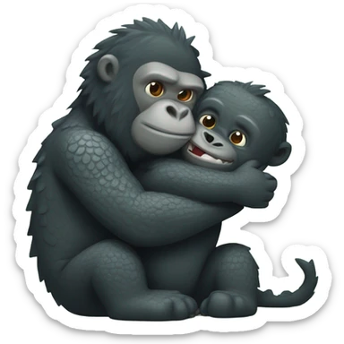 Crocodile spooning with a gorilla sticker