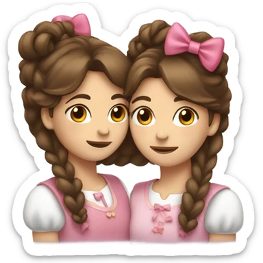 two girls hugging with bows if their hair, brown hair  sticker