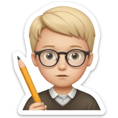 boy kid with glasses → holding a pencil sticker