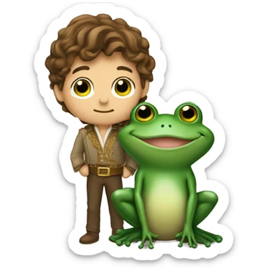 Creat an prince frog saying goodnight to a prince with brown hair and green eyes sticker