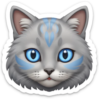 a gray cat with blue eyes on its FOREHEAD sticker