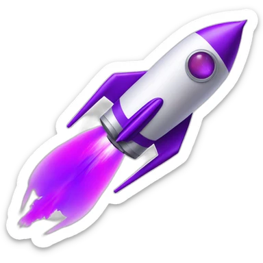 a purple cylindrical rocket with a robot riding it sticker
